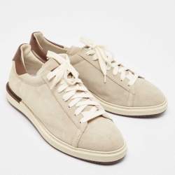 Pre Owned Brunello Cucinelli Grey/Brown Suede and Leather Trim Low Top Sneakers Size 43