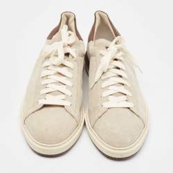 Pre Owned Brunello Cucinelli Grey/Brown Suede and Leather Trim Low Top Sneakers Size 43