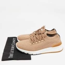 Pre Owned Brunello Cucinelli Beige Knit Fabric Low Top Sneakers Size 43