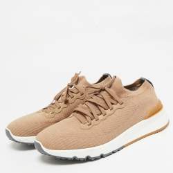 Pre Owned Brunello Cucinelli Beige Knit Fabric Low Top Sneakers Size 43