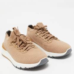 Pre Owned Brunello Cucinelli Beige Knit Fabric Low Top Sneakers Size 43