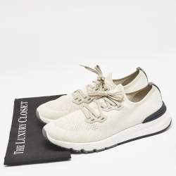 Brunello Cucinelli Cream/Grey Knit Fabric Low Top Sneakers Size 44