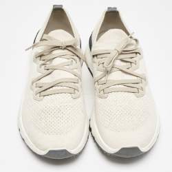 Brunello Cucinelli Cream/Grey Knit Fabric Low Top Sneakers Size 44