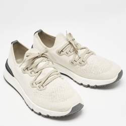Brunello Cucinelli Cream/Grey Knit Fabric Low Top Sneakers Size 44