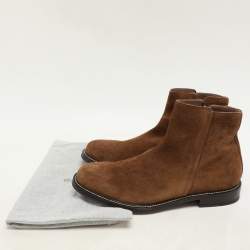 Brunello Cucinelli Brown Suede Side Zip Ankle Length Boots Size 42.5
