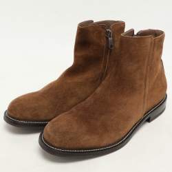 Brunello Cucinelli Brown Suede Side Zip Ankle Length Boots Size 42.5