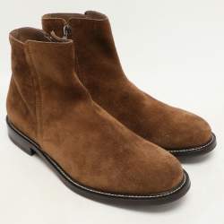 Brunello Cucinelli Brown Suede Side Zip Ankle Length Boots Size 42.5