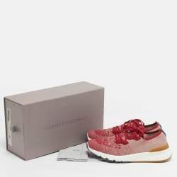Pre Owned Brunello Cucinelli Red/Beige Knit Fabric Lace Up Sneakers Size 43