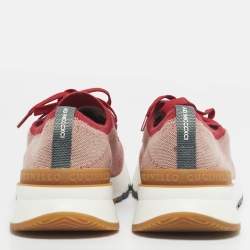Pre Owned Brunello Cucinelli Red/Beige Knit Fabric Lace Up Sneakers Size 43