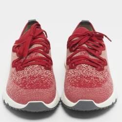 Pre Owned Brunello Cucinelli Red/Beige Knit Fabric Lace Up Sneakers Size 43