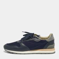 Pre Owned Brunello Cucinelli Navy Blue Suede and Leather Lace Up  Sneakers Size 44