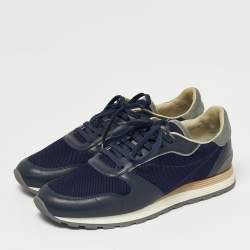 Pre Owned Brunello Cucinelli Navy Blue Suede and Leather Lace Up  Sneakers Size 44