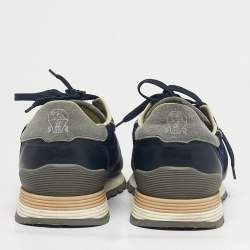Pre Owned Brunello Cucinelli Navy Blue Suede and Leather Lace Up  Sneakers Size 44