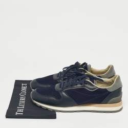 Pre Owned Brunello Cucinelli Navy Blue Suede and Leather Lace Up  Sneakers Size 44
