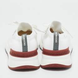 Pre Owned Brunello Cucinelli White Knit Fabric and Leather Low Top Sneakers Size 42