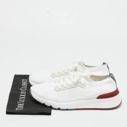 Pre Owned Brunello Cucinelli White Knit Fabric and Leather Low Top Sneakers Size 42