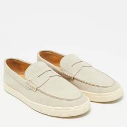 Pre Owned Brunello Cucinelli Grey Suede Slip On Loafers Size 43