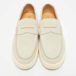 Pre Owned Brunello Cucinelli Grey Suede Slip On Loafers Size 43