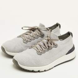 Pre Owned حذاء رياضي برونيلو كوتشينيلي قماش تريكو رمادي فاتح بطراز منخفض مقاس 45