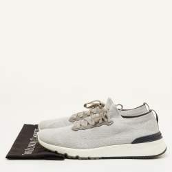 Pre Owned حذاء رياضي برونيلو كوتشينيلي قماش تريكو رمادي فاتح بطراز منخفض مقاس 45