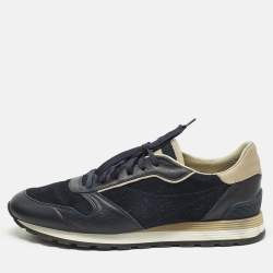 مملوكة مسبقًا Brunello Cucinelli Size 45 Navy Blue Leather and Suede Lace Up Sneakers