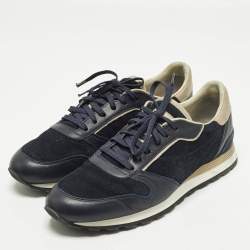 Pre Owned حذاء رياضي برونيللو كوتشينيلي برباط علوي و بطراز منخفض من أعلى جلد و سويدي أزرق مقاس 43.5