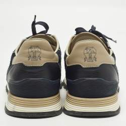 Pre Owned حذاء رياضي برونيللو كوتشينيلي برباط علوي و بطراز منخفض من أعلى جلد و سويدي أزرق مقاس 43.5