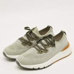 Pre Owned حذاء رياضي برونيلو كوتشينيلي قماش تريكو رمادي فاتح بطراز منخفض مقاس 45