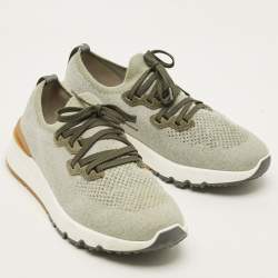 Pre Owned حذاء رياضي برونيلو كوتشينيلي قماش تريكو رمادي فاتح بطراز منخفض مقاس 45