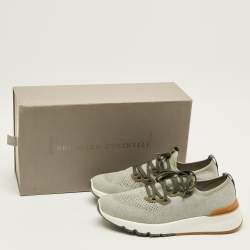 Pre Owned حذاء رياضي برونيلو كوتشينيلي قماش تريكو رمادي فاتح بطراز منخفض مقاس 45