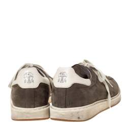 Brunello Cucinelli Grey Nubuck and Leather Trim Low Top Sneakers Size 44