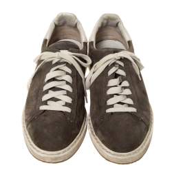 Brunello Cucinelli Grey Nubuck and Leather Trim Low Top Sneakers Size 44