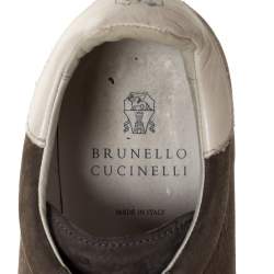 Brunello Cucinelli Grey Nubuck and Leather Trim Low Top Sneakers Size 44