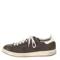Brunello Cucinelli Grey Nubuck and Leather Trim Low Top Sneakers Size 44