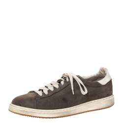 Brunello Cucinelli Grey Nubuck and Leather Trim Low Top Sneakers Size 44