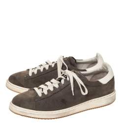 Brunello Cucinelli Grey Nubuck and Leather Trim Low Top Sneakers Size 44
