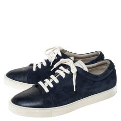 Brunello Cucinelli Blue Suede and Leather Lace Up Low Top Sneakers Size 43.5