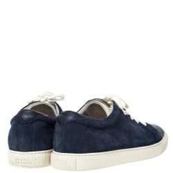 Brunello Cucinelli Blue Suede and Leather Lace Up Low Top Sneakers Size 43.5