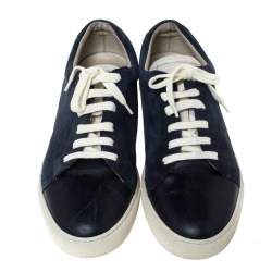Brunello Cucinelli Blue Suede and Leather Lace Up Low Top Sneakers Size 43.5