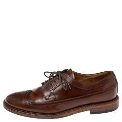 Brunello Cucinelli Brown Leather Brogue Lace Up Oxfords Size 42