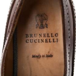 Brunello Cucinelli Brown Leather Brogue Lace Up Oxfords Size 42