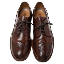 Brunello Cucinelli Brown Leather Brogue Lace Up Oxfords Size 42