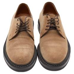 Brunello Cucinelli Beige Suede Beaver Lace Up Derby Size 41