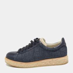 Brunello Cucinelli Blue Leather and Canvas Low-Top Sneakers Size 40