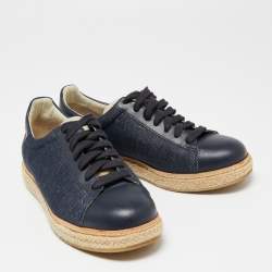 Brunello Cucinelli Blue Leather and Canvas Low-Top Sneakers Size 40
