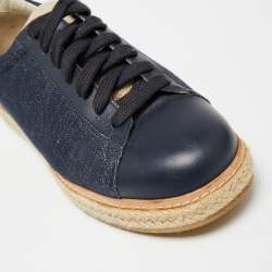 Brunello Cucinelli Blue Leather and Canvas Low-Top Sneakers Size 40