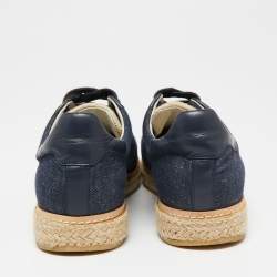 Brunello Cucinelli Blue Leather and Canvas Low-Top Sneakers Size 40