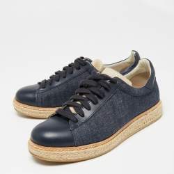 Brunello Cucinelli Blue Leather and Canvas Low-Top Sneakers Size 40