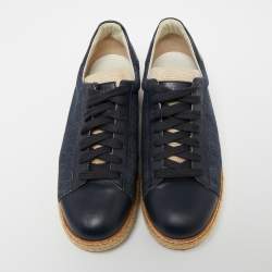 Brunello Cucinelli Blue Leather and Canvas Low-Top Sneakers Size 40
