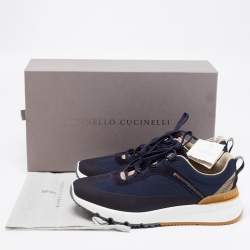 Brunello Cucinelli Blue Fabric And Suede Trimmed Sneakers Size 42